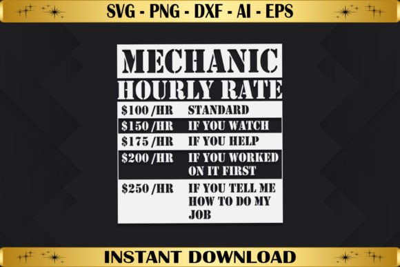 Funny Mechanic Hourly Rate Graphics for T-Shirt Designs