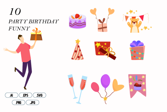 Party Birthday Funny Graphics for Modern Illustrations