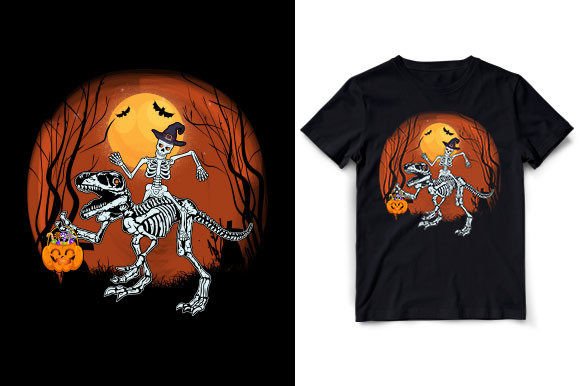 T-REX Skeleton Halloween Pumpkin: Graphics for T-Shirt Designs